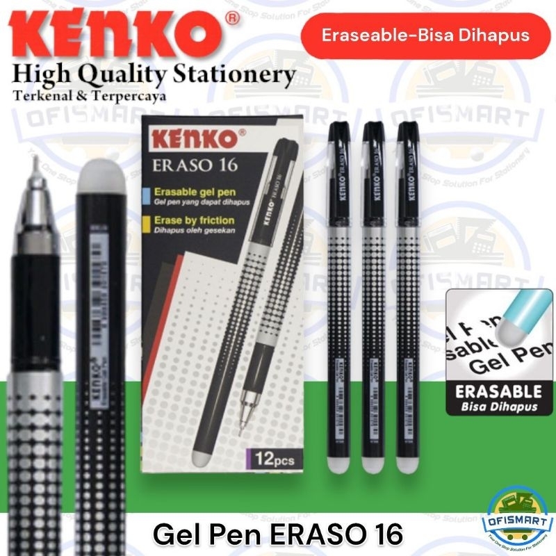 

Kenko Gel Pen Eraso 16 Tinta Bisa Di Hapus Hitam| @1Ktk=12PCs