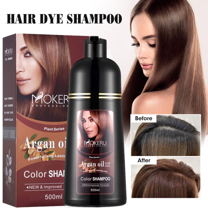 Semir Rambut Herbal Mokeru  / Shampoo Argan Oil Pewarna Rambut Herbal 500ml