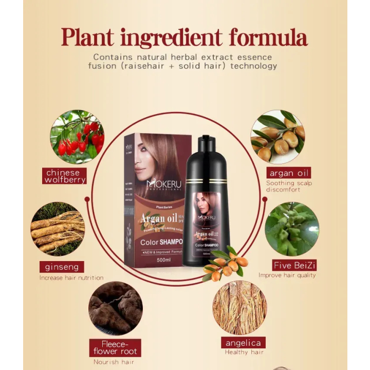 Semir Rambut Herbal Mokeru  / Shampoo Argan Oil Pewarna Rambut Herbal 500ml
