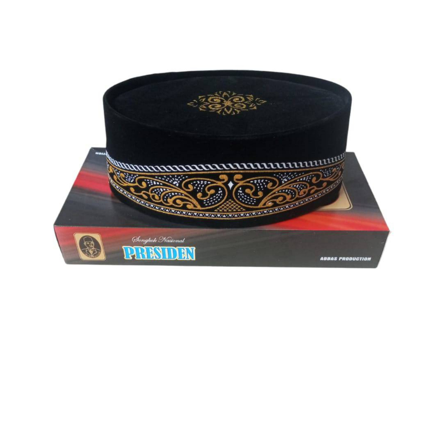 PECI SONGKOK HITAM MOTIF BATIK EMAS ANAK DAN DEWASA