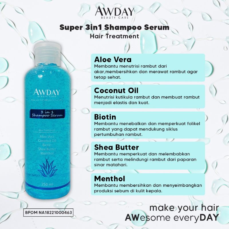 Shampoo awday serum hair treatment / shampo awday 3in1 BPOM