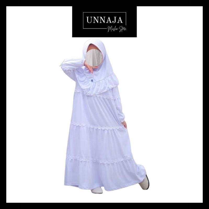 UMS - Gamis Putih Anak Perempuan Usia 4-14 Thn / Pakaian Manasik Haji / Baju Sekolah Anak TK - Set H
