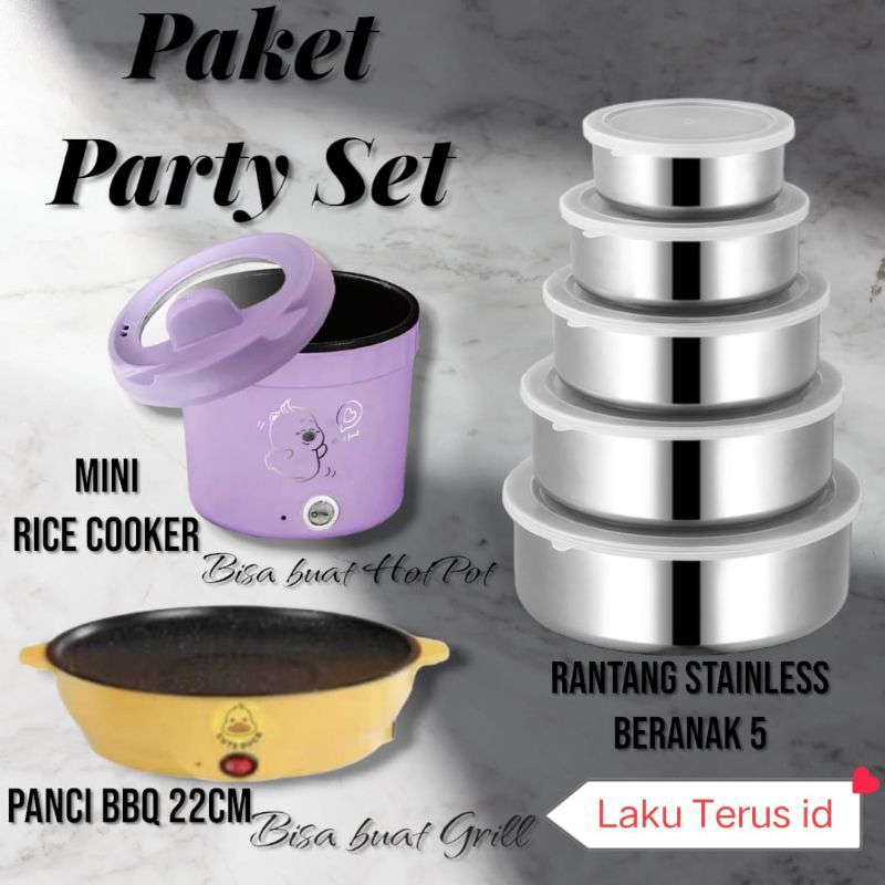 LT Paket Combo Party Set Hotpot and Grill Rantang beranak 5 Mini RiceCooker dan panci BBQ elektrik