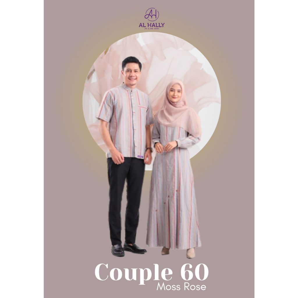 ES - (COD) NEW Couple ALHALLY SAFIRA & SYAFI 60 Moss Rose - Baju Couple Gamis + Koko Motif Garis