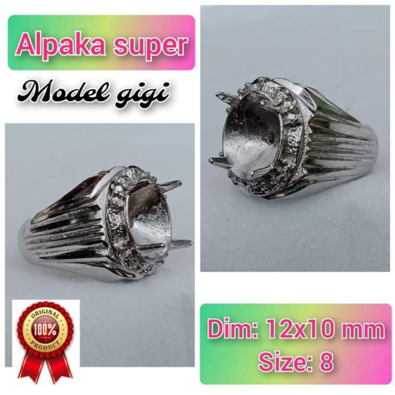 Emban batu akik dan permata kecil alpaka super model gigi.07