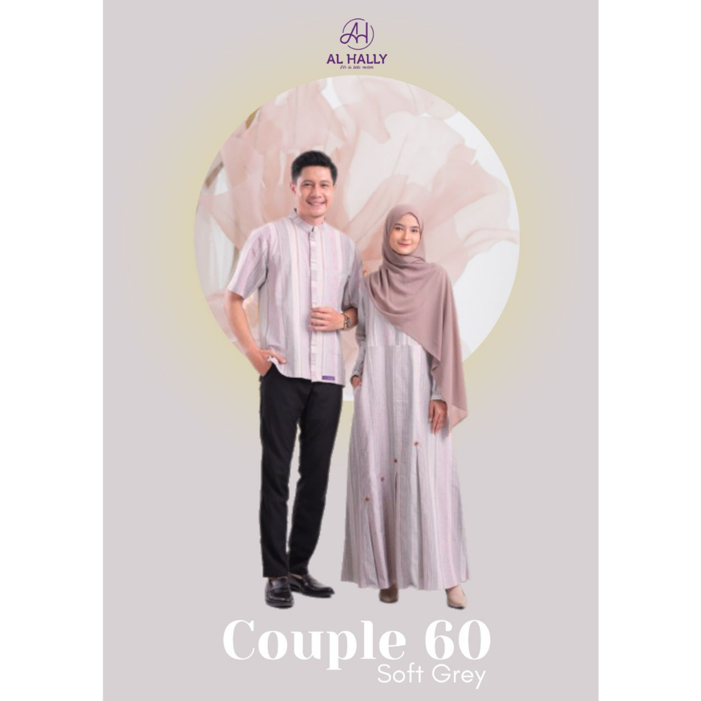 ES - (COD) NEW Couple ALHALLY SAFIRA & SYAFI 60 SoftGrey - Baju Couple Gamis + Koko Motif Garis Terb