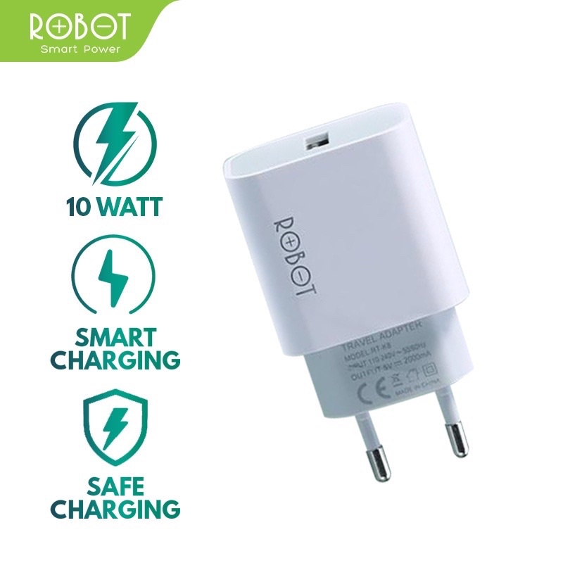 Charger ROBOT RT-K8 single port 2A 10W / Power charger ROBOT RT-K8 ORIGINAL/kepala charger/kepala ca