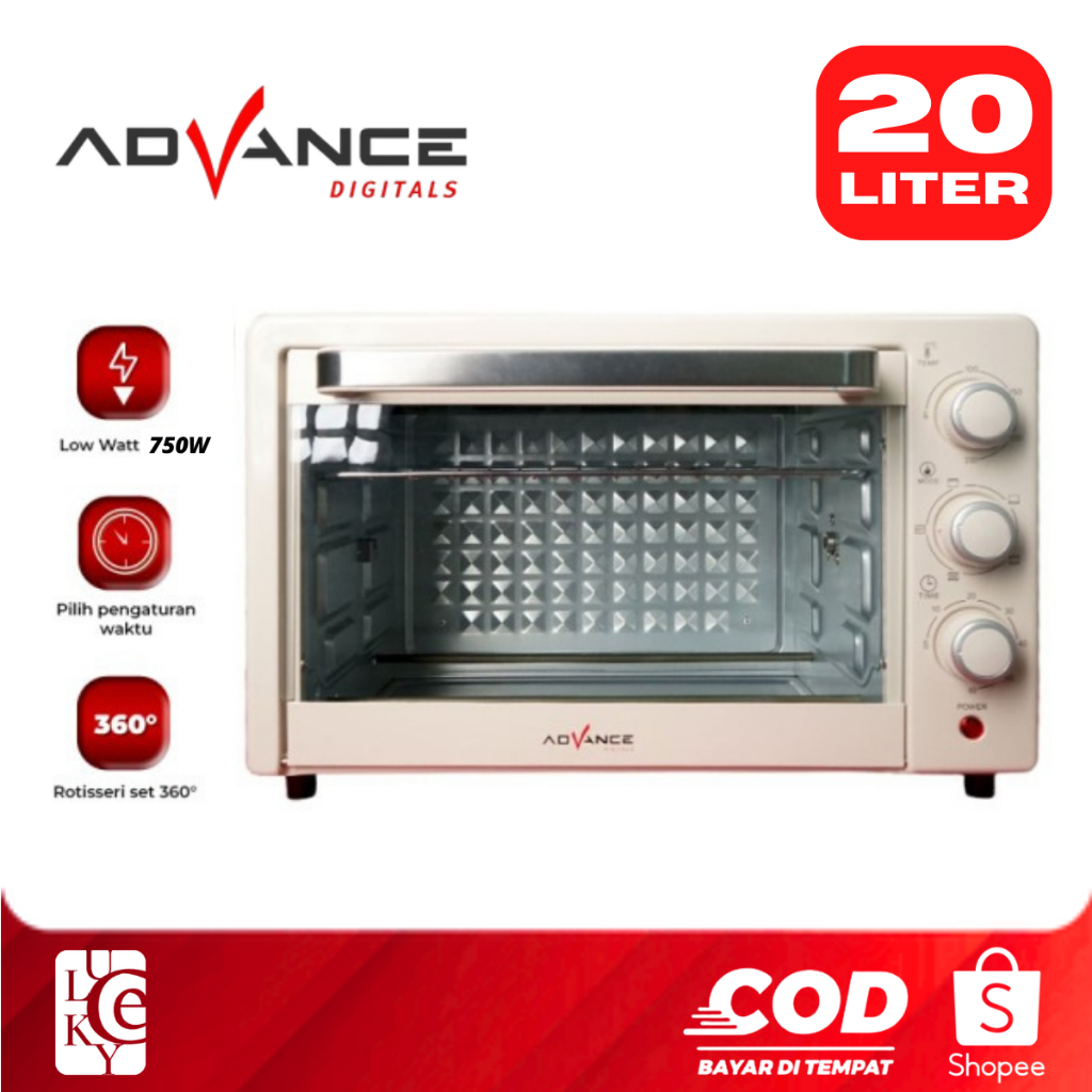 Oven Listrik Advance 20 Liter AOV-400 Rotisserie Set 360 Pemanas Atas Bawah 750 Watt
