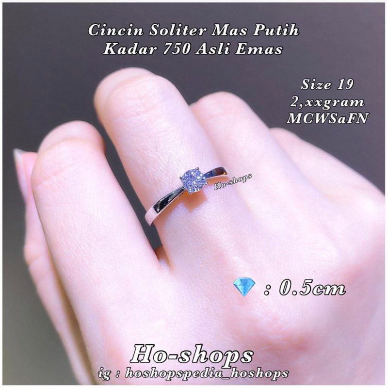 cincin soliter emas putih kadar 750 asli emas size 19