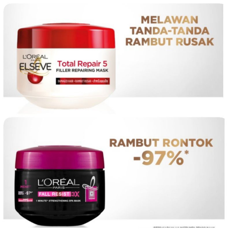 L'Oreal Hair Mask Total Repair / Fall Resist / Smooth Intense Masker Rambut Spa