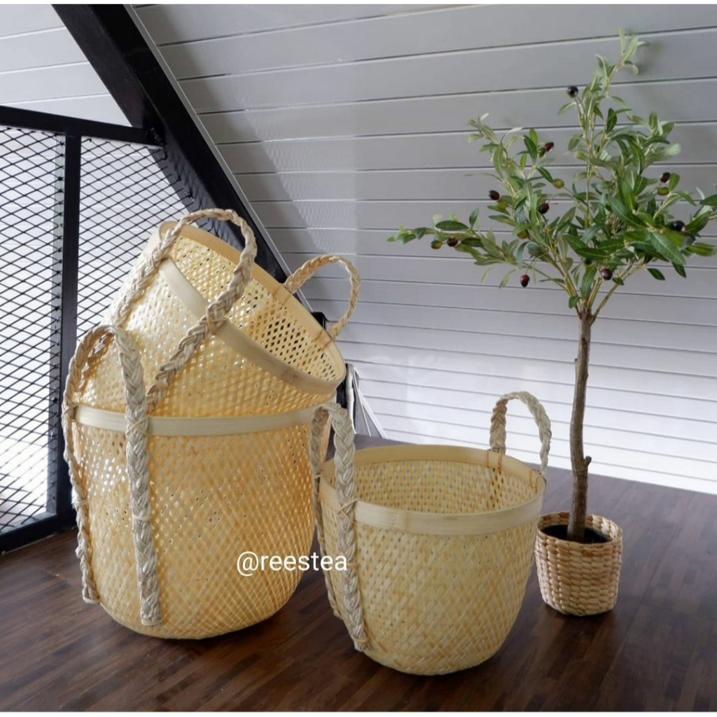 Size M Keranjang Kepang Bambu/ keranjang bambu / keranjang anyam/ Cover pot