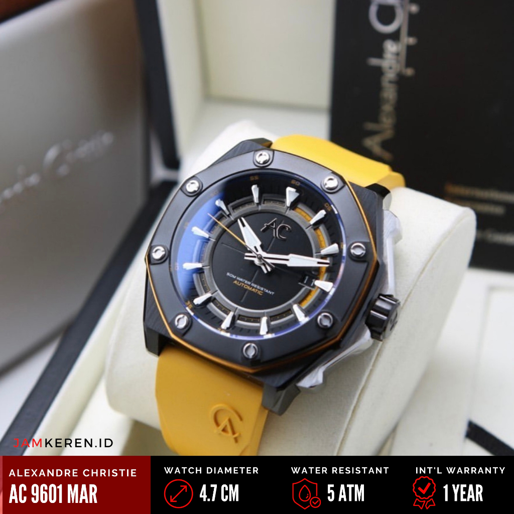 Jam Tangan Pria Alexandre Christie 9601 AC9601 AC 9601 MA AC Automatic Tali Karet / Rubber Strap