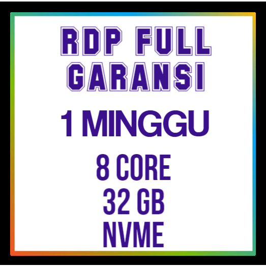 RDP 8 CORE 32GB  1 MINGGU