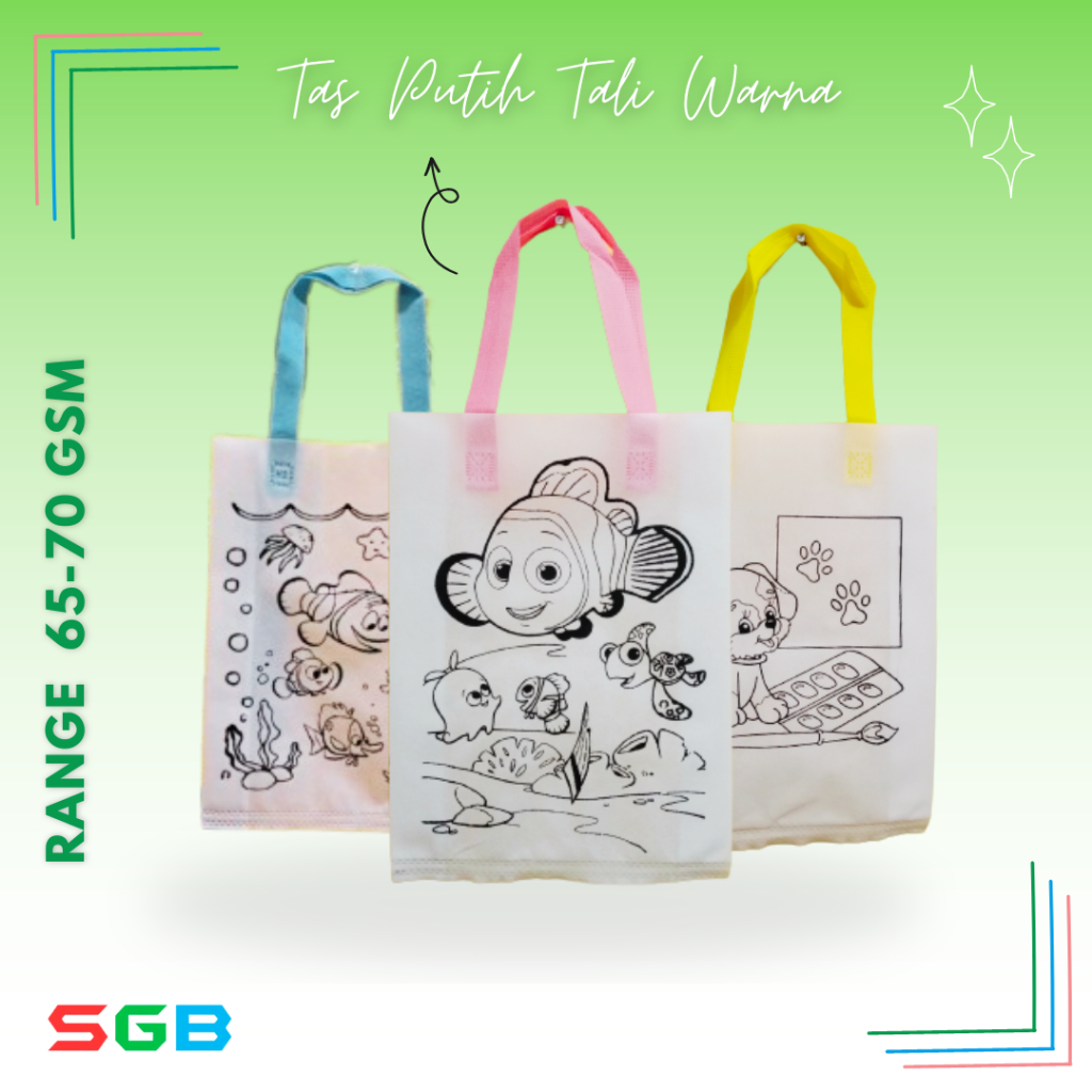 

Tas spunbond mewarnai Handle uk 25x35x8 tas putih tali warna Handle