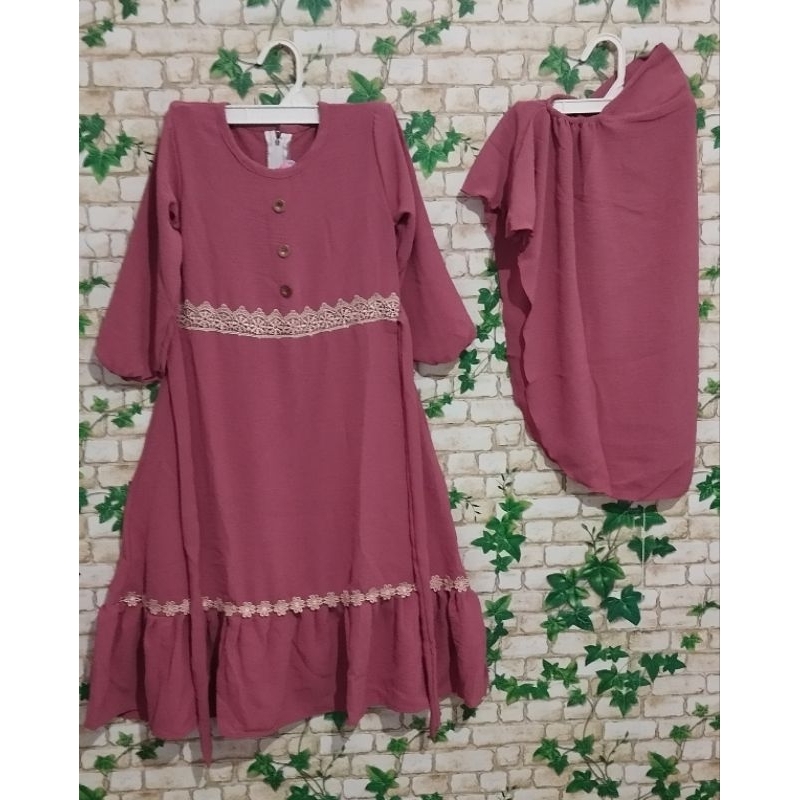 Gamis Anak Renda set Hijab | Crinkle airflow