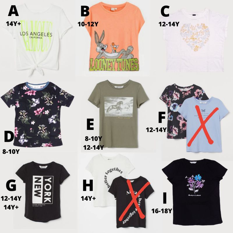 Kaos Anak Perempuan HnM - HM Atasan Cewek - 6 8 10 12 14 16 18 tahun
