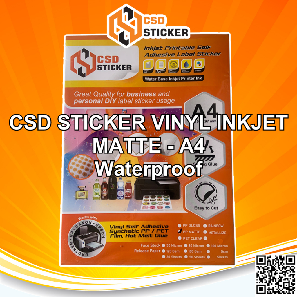 

Sticker Vinyl Inkjet White Matte / Matt / Doff / Doft A4 Waterproof - Digital Print Cetak Label Kemasan Stiker Plastik Tidak mudah Sobek - Repack 20 lembar
