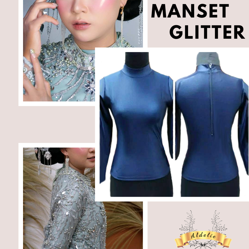Manset Likra Pengantin Kilat Glitter Premium Baju Inner Kebaya Pesta Stretch Model Resleting Belakan