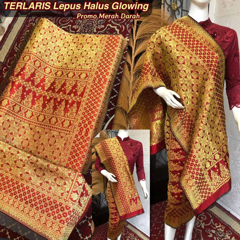 Songket Lepus Halus Glowing Merah /songket tenun asli palembang /ilham songket palembang  /songket p