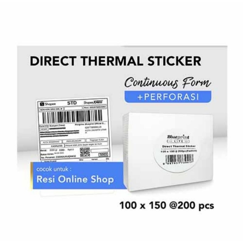 

Kertas Thermal Stiker Label Continuous Form Resi Blueprint Lite 100x150mm 200pcs