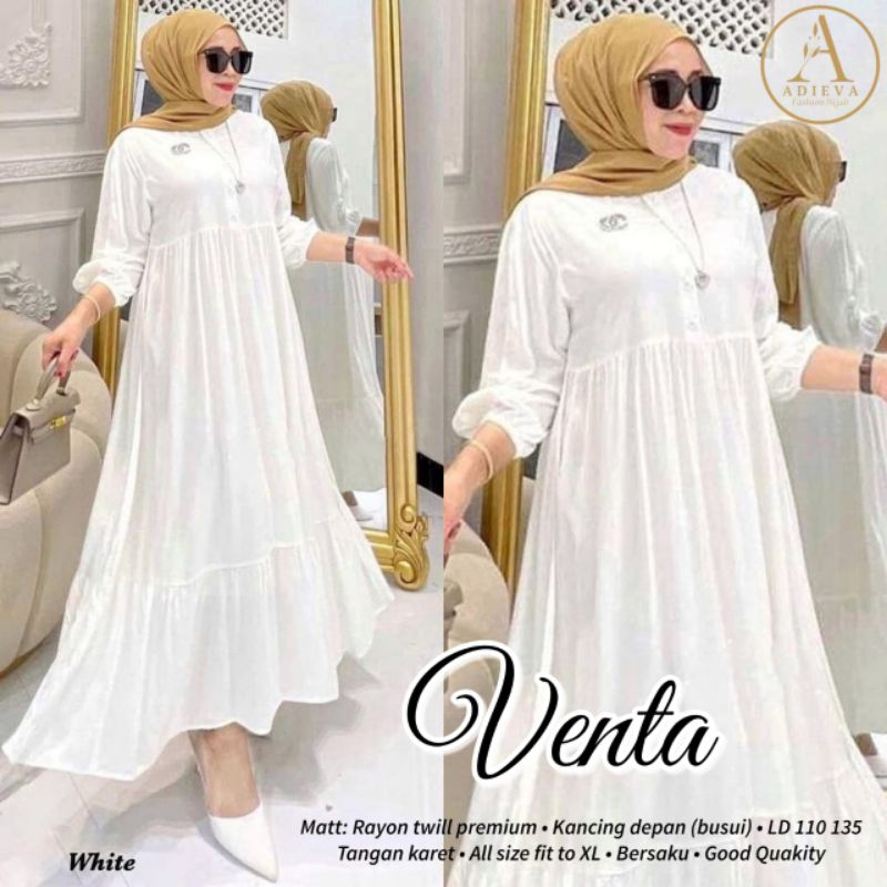 MIDI DRESS VENTA // Original Adieva Gamis Busui Katun Rayon Twill Polos