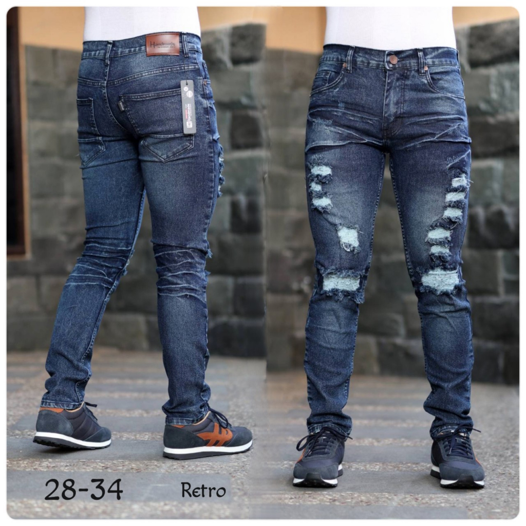 DZAURI Celana Jeans Ripped Sobek Lutut Pria / Celana Panjang Sobek Tidak Tembus Pria