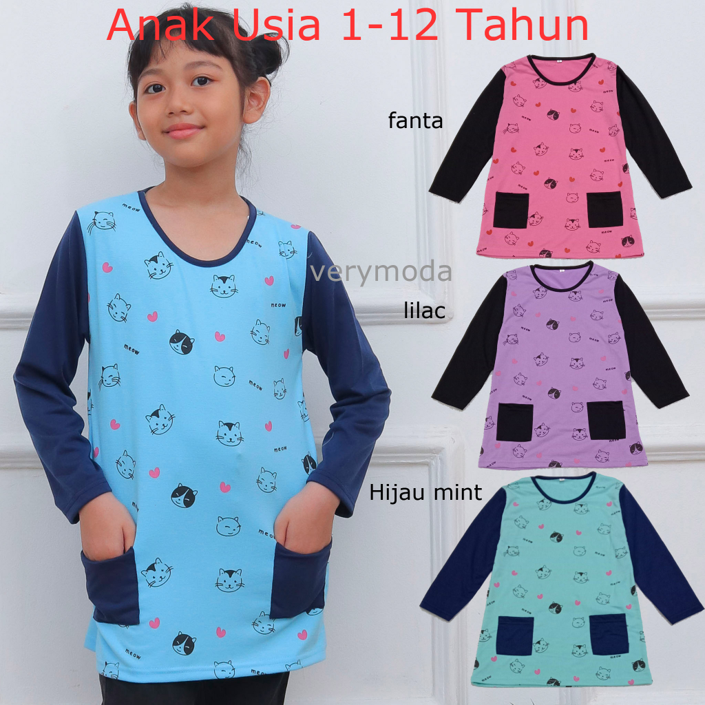 Kaos Tunik Anak Lengan Panjang Perempuan MEOW LOVE