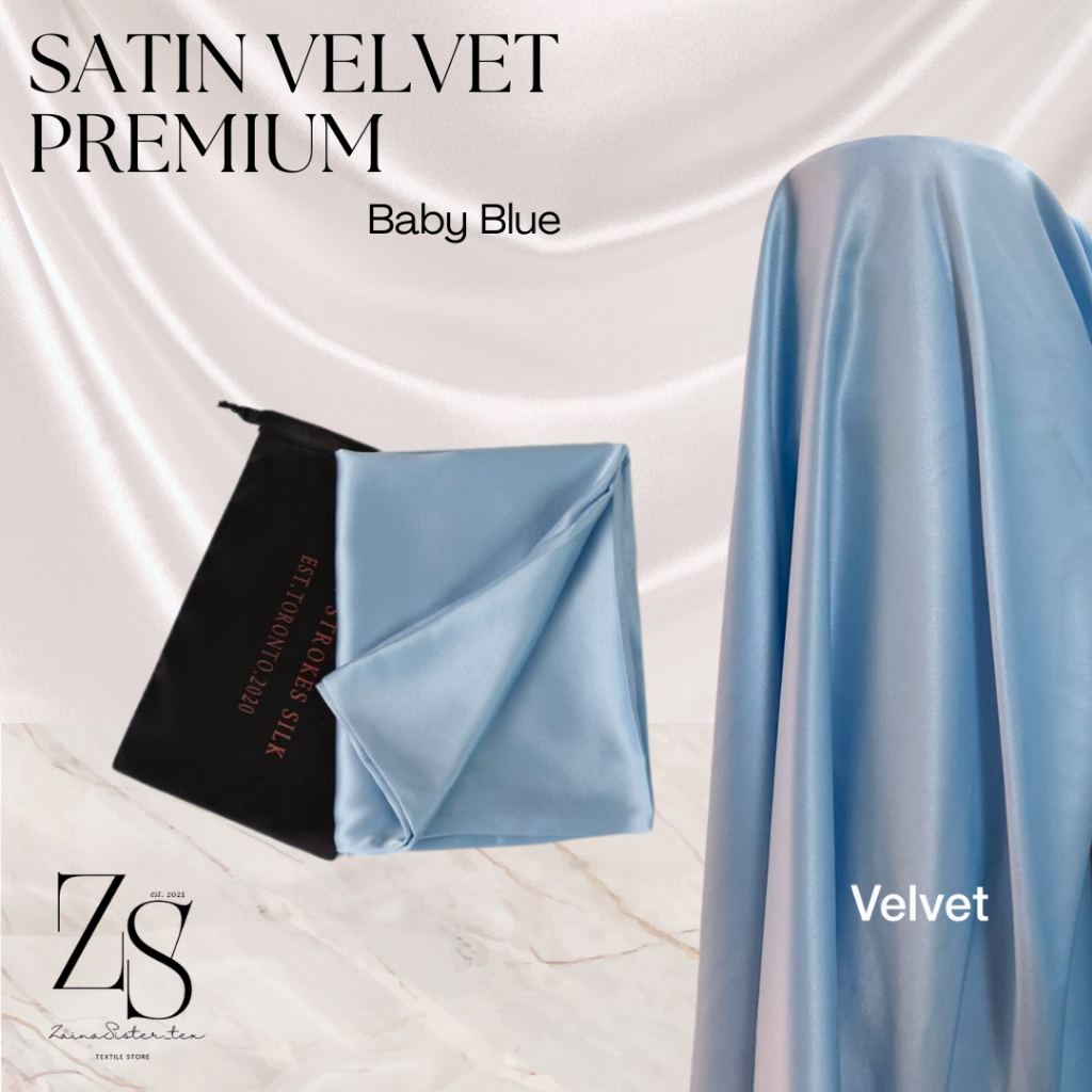 Kain Satin Velvet Premium Bahan Furing Brukat Premium Warna Baby Blue Biru Muda
