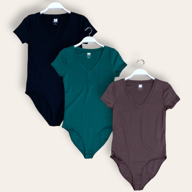 KAOS BODYSUIT LENGAN PENDEK KERAH V.NECK POLOS