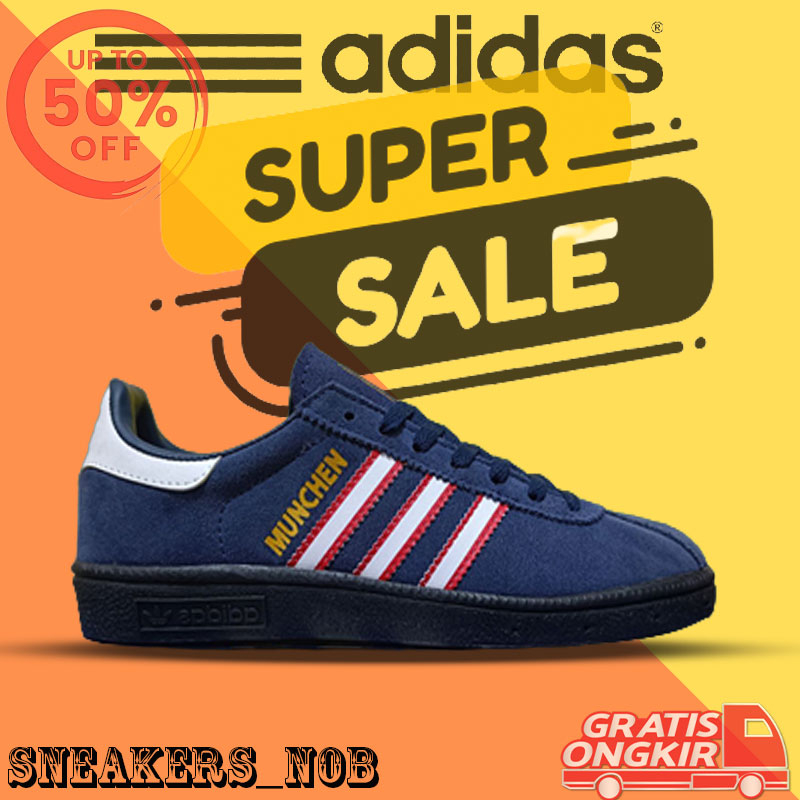 Sepatu Adidas Sneakers Pria Munchen Navy Edge 100% Suede BNIB Quality Premium Original