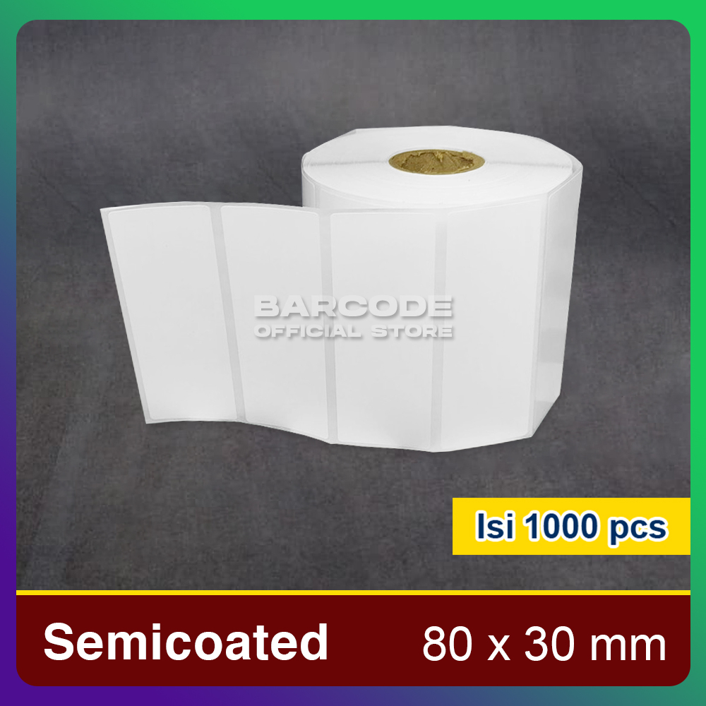 

Label Barcode 80 X 30 / 80x30mm 1 Line Kertas Sticker Semicoat 1000Pcs