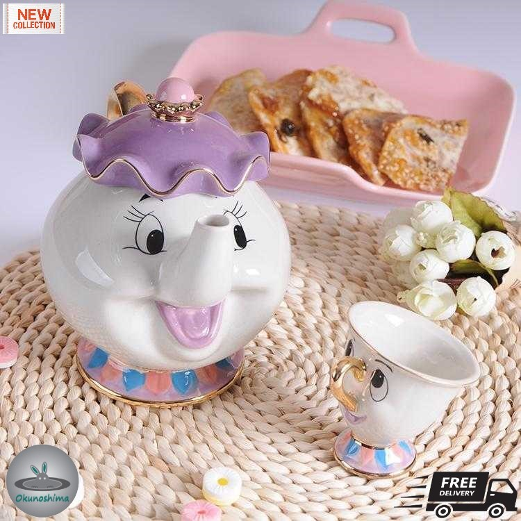Ceramics Tea Cup Disney Mrs. Potts and Chip Teko dan Cangkir Teh Set