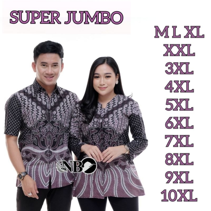 Batik Couple Pasangan Jumbo Warna Ungu M-10XL Blouse Wanita Kemeja Pria Hem Cowok Big Size Seragam
