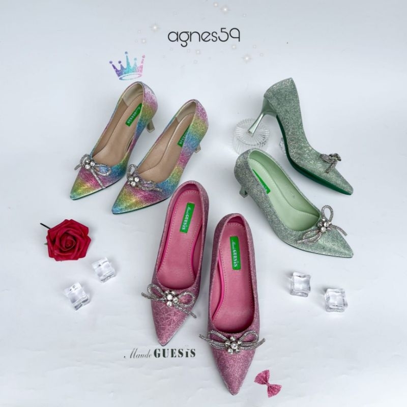 Maude Guesis Agnes 59 ~ Pansus Wanita Import Bahan Dove Gliter Pita 5cm