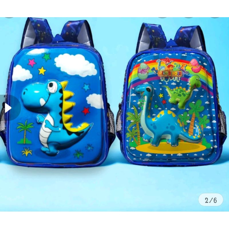 Tas anak sekolah TK cowok karakter DiNo lampu LED bisa nyala