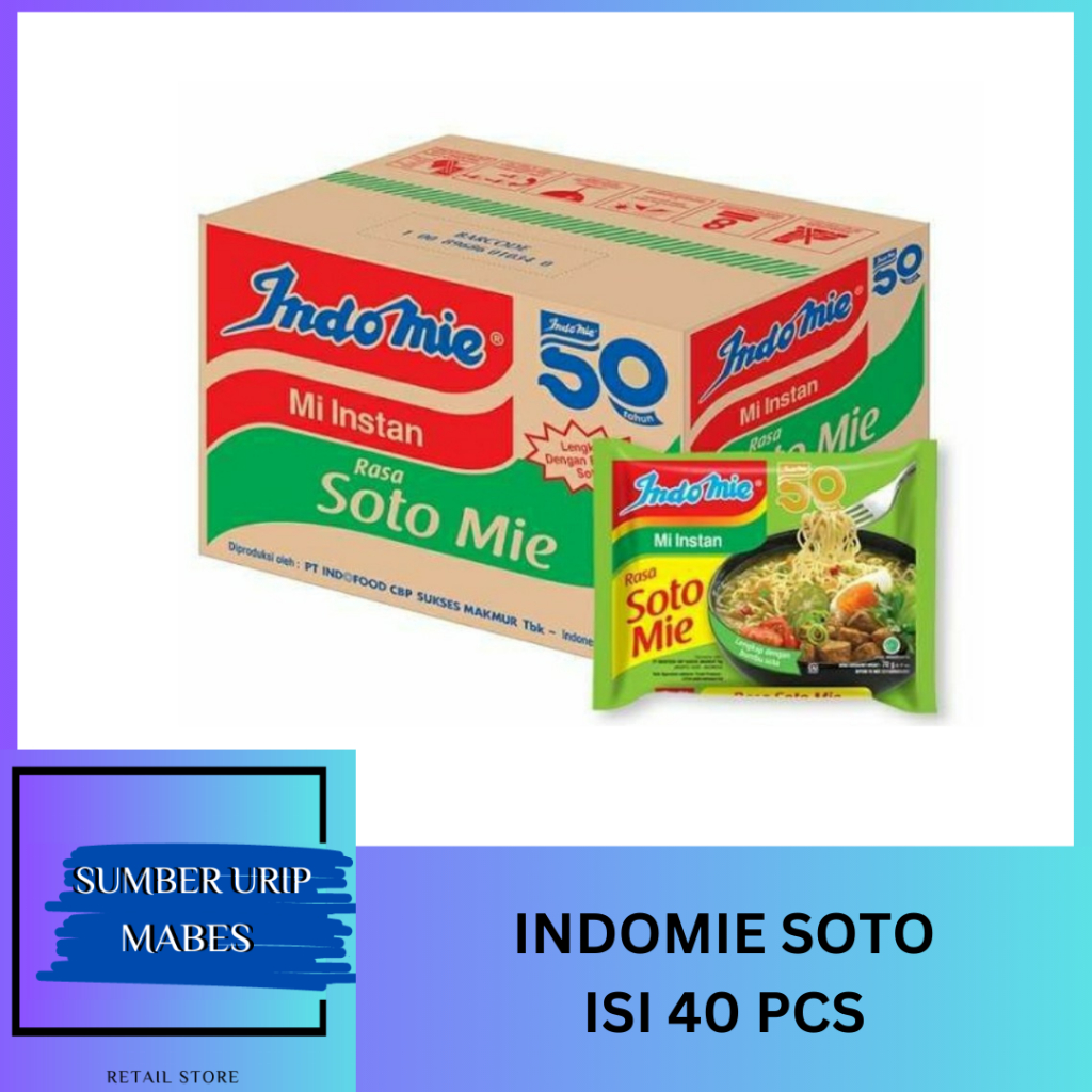 

INDOMIE MIE INSTANT RASA SOTO MIE | 40 BUNGKUS | 20 BUNGKUS | 10 BUNGKUS | SATUAN