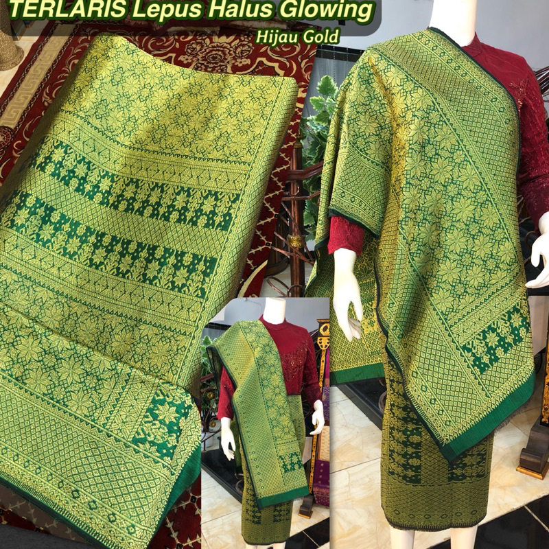 TERLARIS Songket Lepus Halus Warna Best Seller Hijau / Songket Tenun Palembang asli Tenun Tangan/ilh