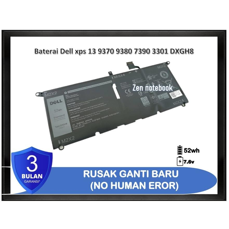 Baterai Battery Batre laptop Dell xps 13 9370 9380 7390 3301 DXGH8