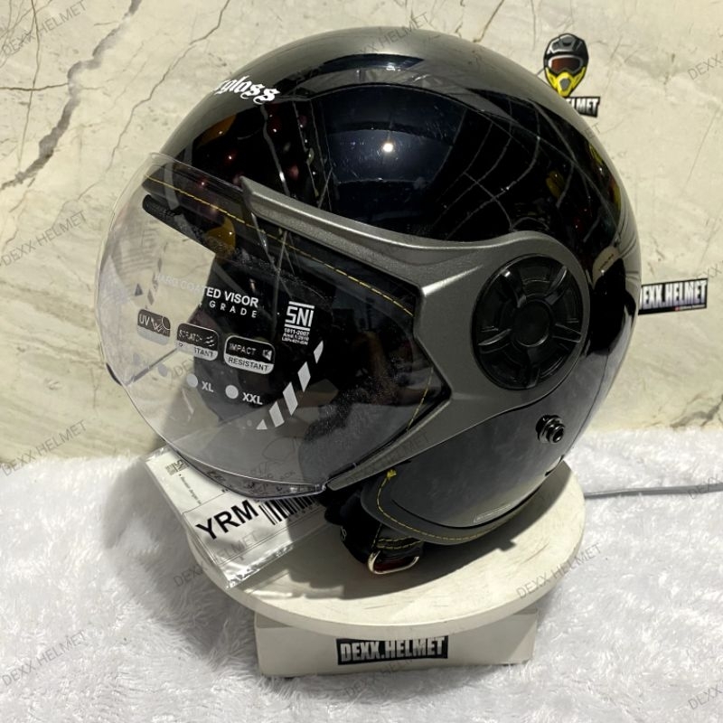 Helm Cargloss YRM Hitam Glossy / Black Met SNI Original Half Face