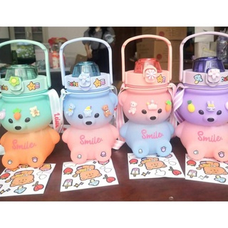 Botol Minum Beruang Gemoy 1400ML Botol Motivasi Botol Minum Viral