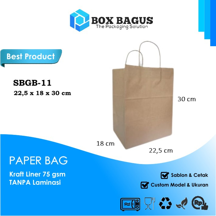 

SHOPPING BAG 22,5x18x30 KRAFT 75 GSM - GOODIE GIFT PAPER KANTONG KERTAS TAS SOUVENIR BOX KUE