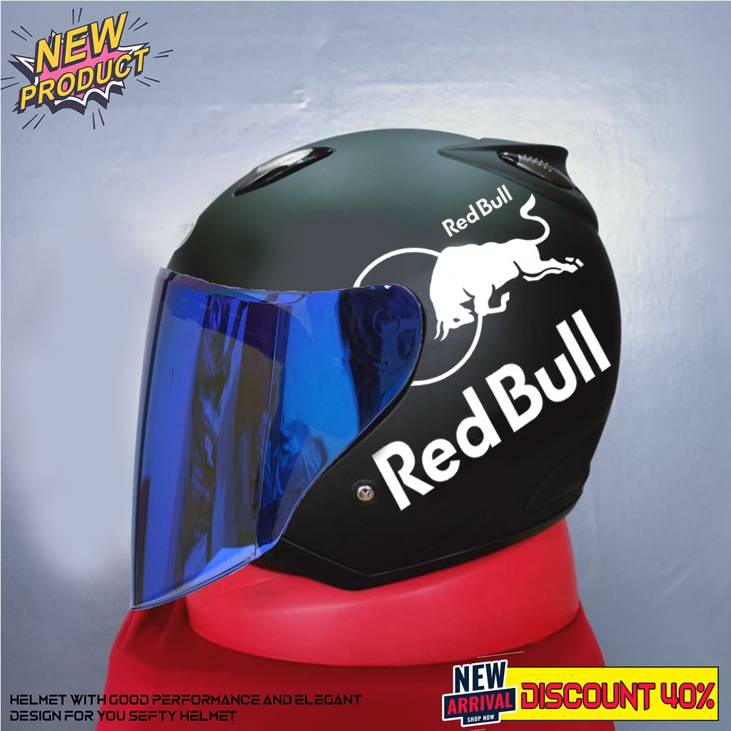 Helm INK Centro Half Face Dewasa Red Bull Hitam Glosy Kaca Visor Venom Flat Blue ORI COD