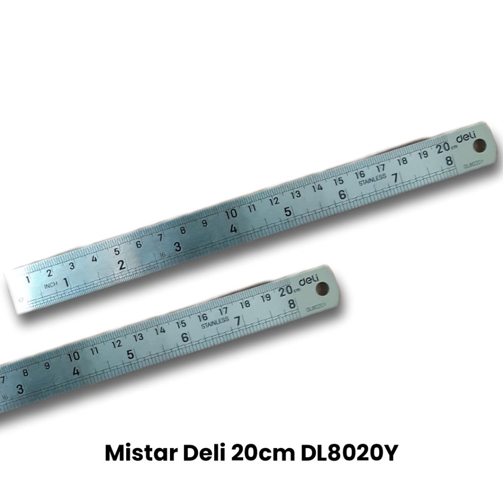 Penggaris Mistar Besi 20 cm Tebal DELI Steel Ruler anti karat