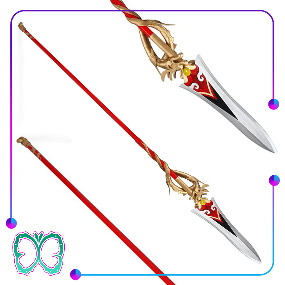 Genshin Impact Properti - Xiangling Spear Cosplay - Dragons Bane Spear - Mainan Tombak Kayu Replika
