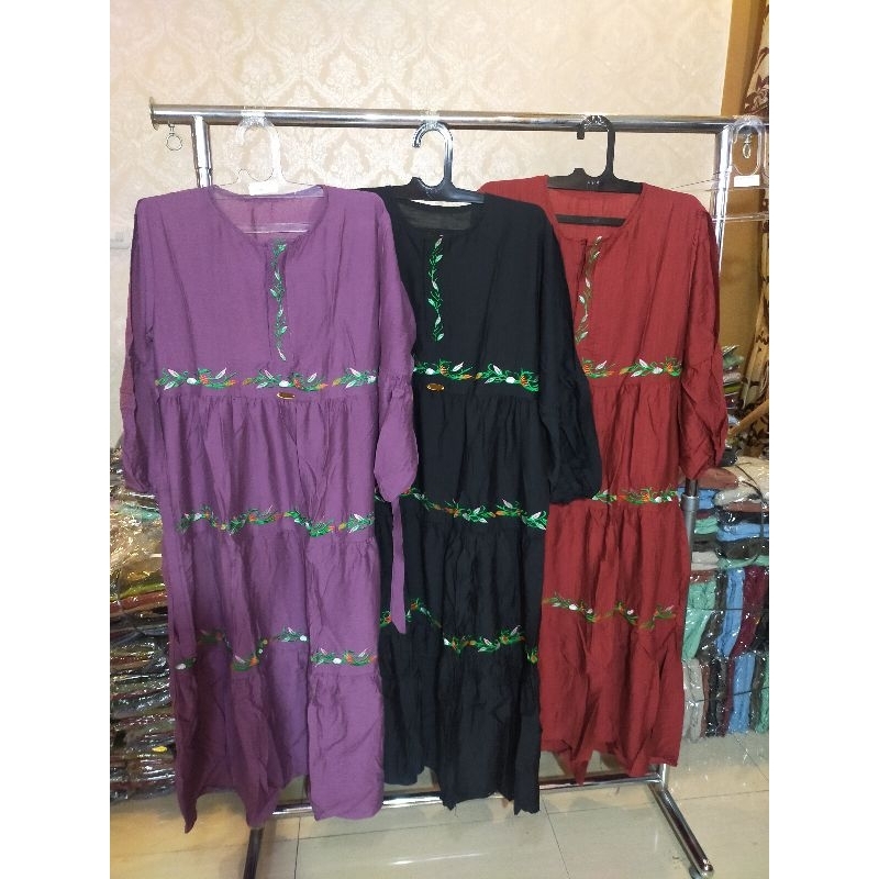 [Termurah] Gamis bordir bahan katun linen premium/dress bordir terbaru