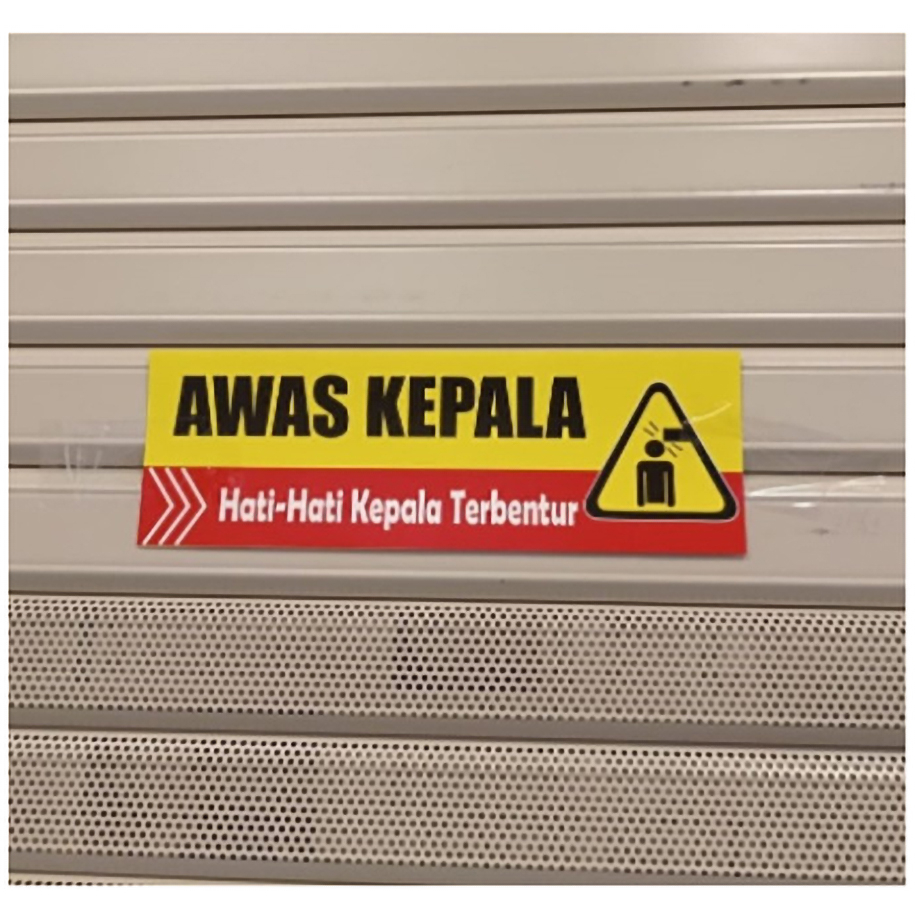 

SIGN STICKER VINYL AWAS KEPALA 30X10CM RAMBU K3 LABEL STIKER