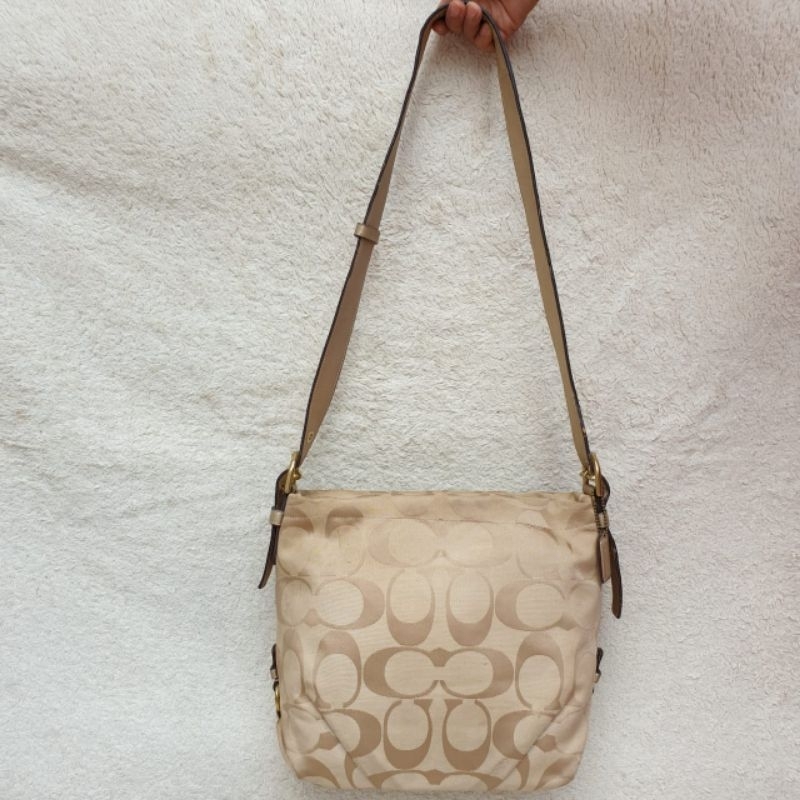 Tas Selempang Coach Kanvas Mix Kulit Asli