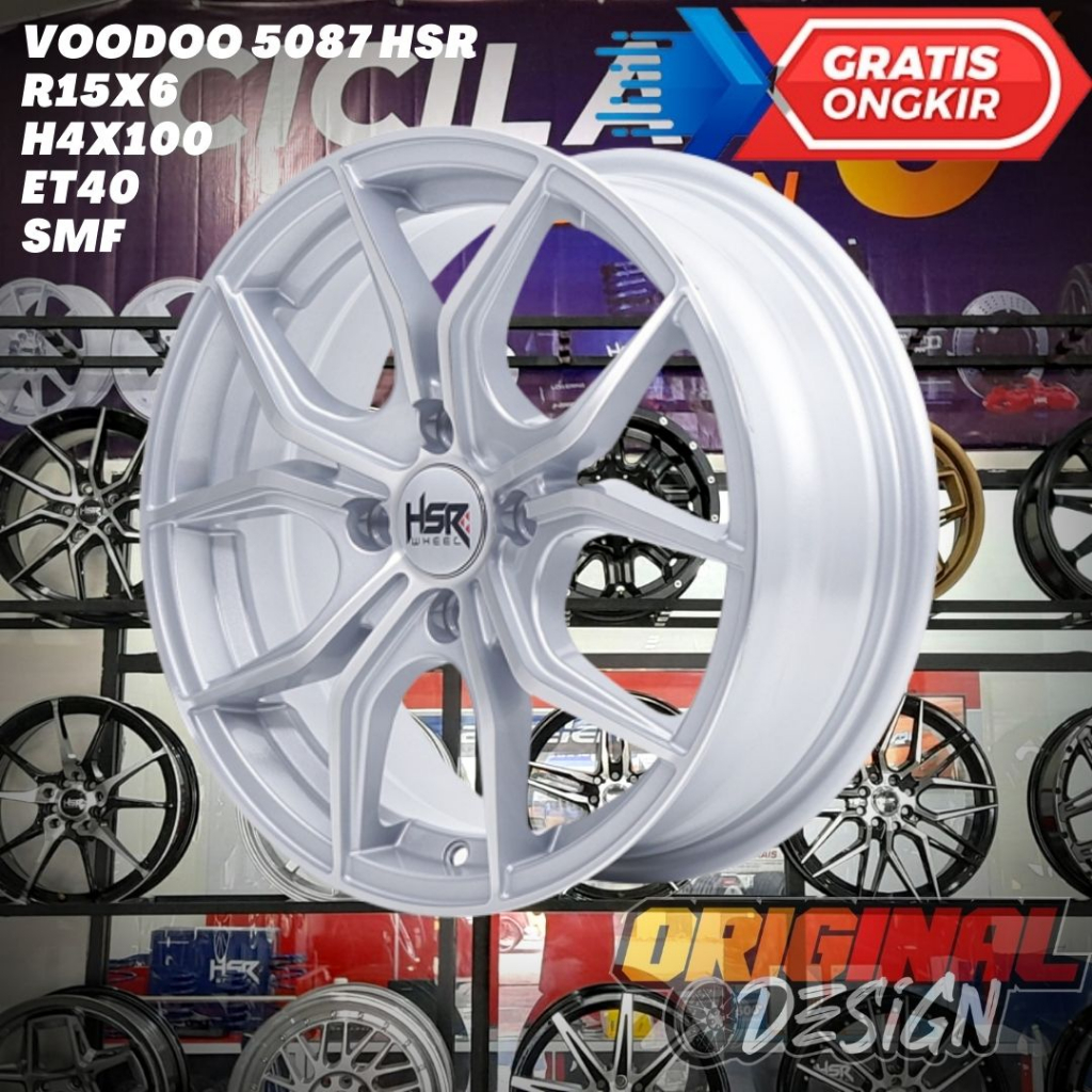 Velg Mobil Ring 15 HSR VOODOO R15 Lebar 6 Lobang 4 ET40 Silver Polish