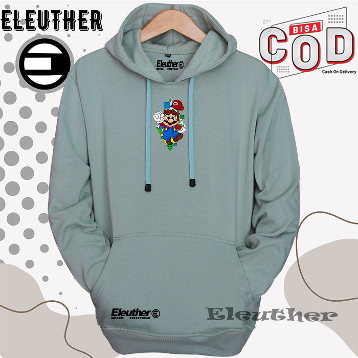 Jaket Hoodie Pria Original Eleuther Distro Terbaru Warna Hijau Mint Motif Keren Super Mario Sweater 