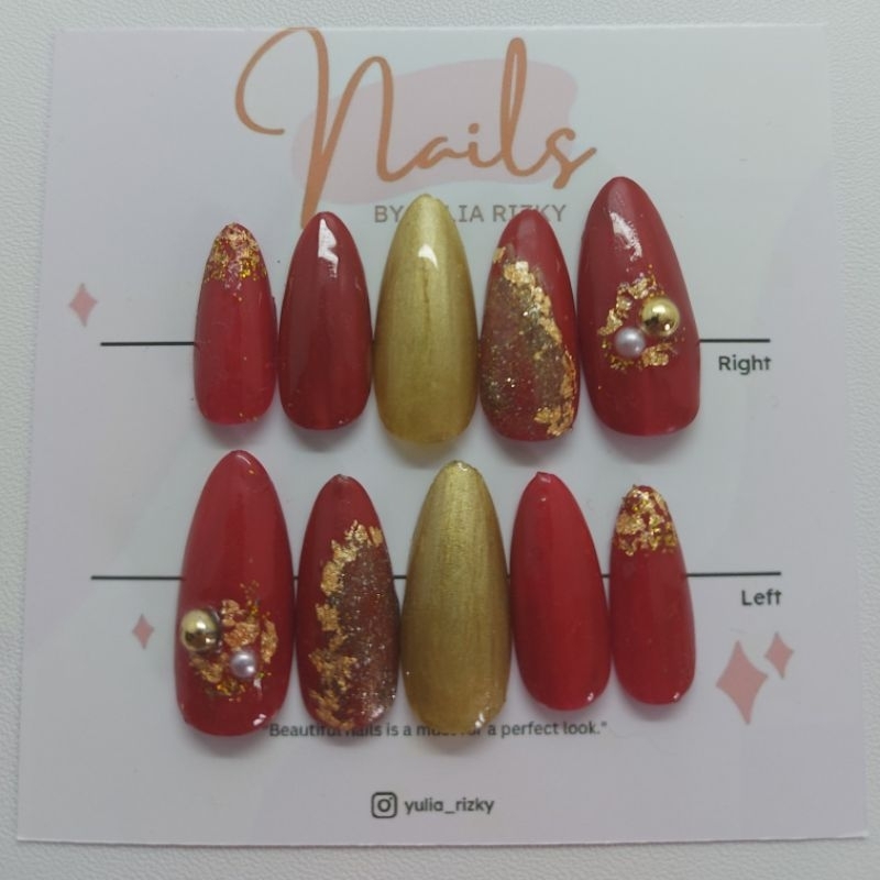 Press On Nails Wedding Maroon Gold | Kuku Palsu | Handmade |Nail Art
